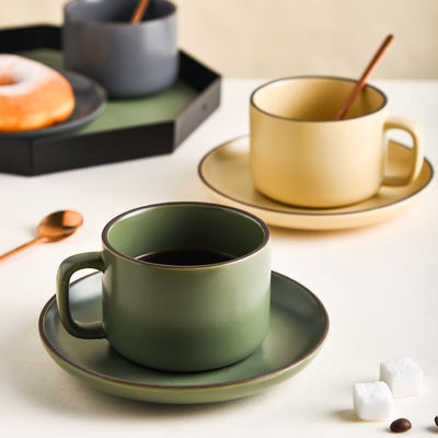 Nordic Design Style Handmade Ceramic Coffee Mug And Saucer Set For Sustainable Office