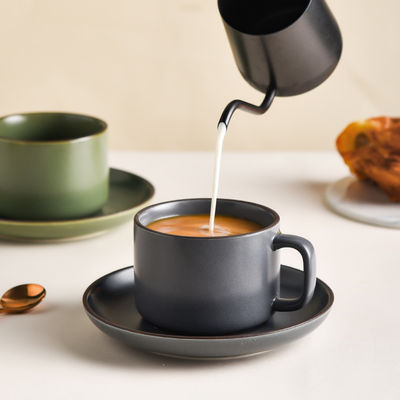 Nordic Design Style Handmade Ceramic Coffee Mug And Saucer Set For Sustainable Office