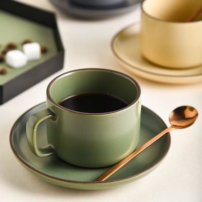 Nordic Design Style Handmade Ceramic Coffee Mug And Saucer Set For Sustainable Office