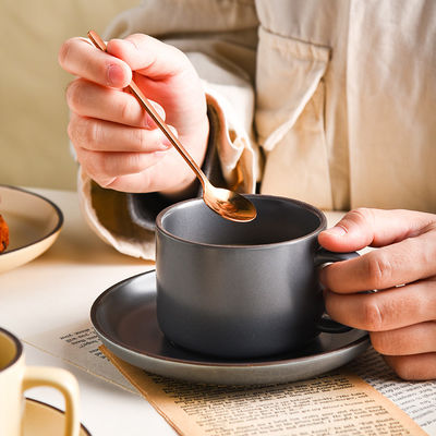 Nordic Design Style Handmade Ceramic Coffee Mug And Saucer Set For Sustainable Office