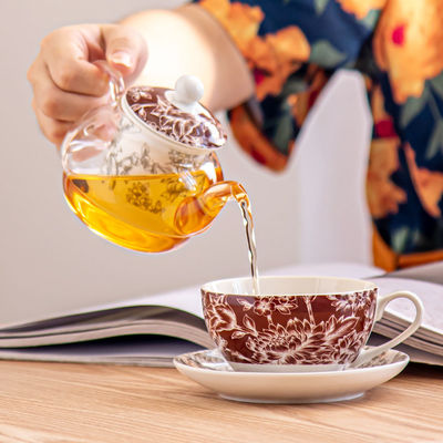 Europe Design Glass Teapot and Saucer for One Rome Tea Kettle Ceramic Tea Cup Set
