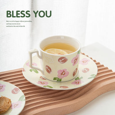Hand-Painted Flower Design 200ml Classic Retro Porcelain Coffee Cup And Saucer Set For Tea Parties