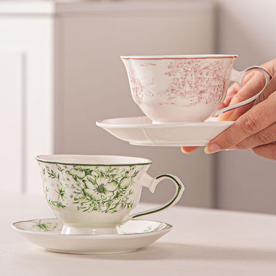 Business Gifts Occasion Ceramic Green Floral Bone Tea Cup Set With Saucer And Coffee Mug