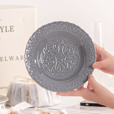European Style Gray Dinnerware Sets With Luxury Porcelain And Scenic Pattern Ceramic