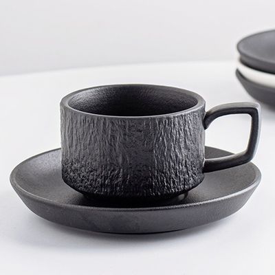 Ceramic Mug Set Vintage Porcelain Cup And Saucer Stone Texture Retro Cappuccino Cup