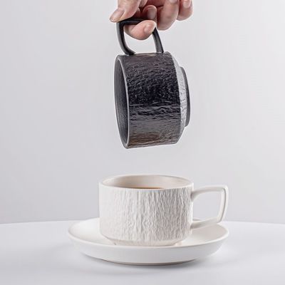 Ceramic Mug Set Vintage Porcelain Cup And Saucer Stone Texture Retro Cappuccino Cup