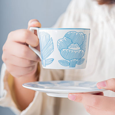 Sustainable Business Gifts European Ceramic Floral Tea Cups And Saucers Set 200ml 300ml