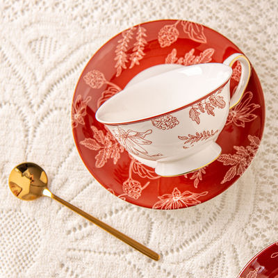Spring Festival Ceramic Tea Cup And Saucer Set For Traditional Chinese Tea Ceremony