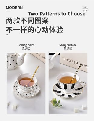 Europe Design Ceramic Porcelain Tea Cup And Saucer Set 180ml Gold Line Gold Rim Mug Spoon