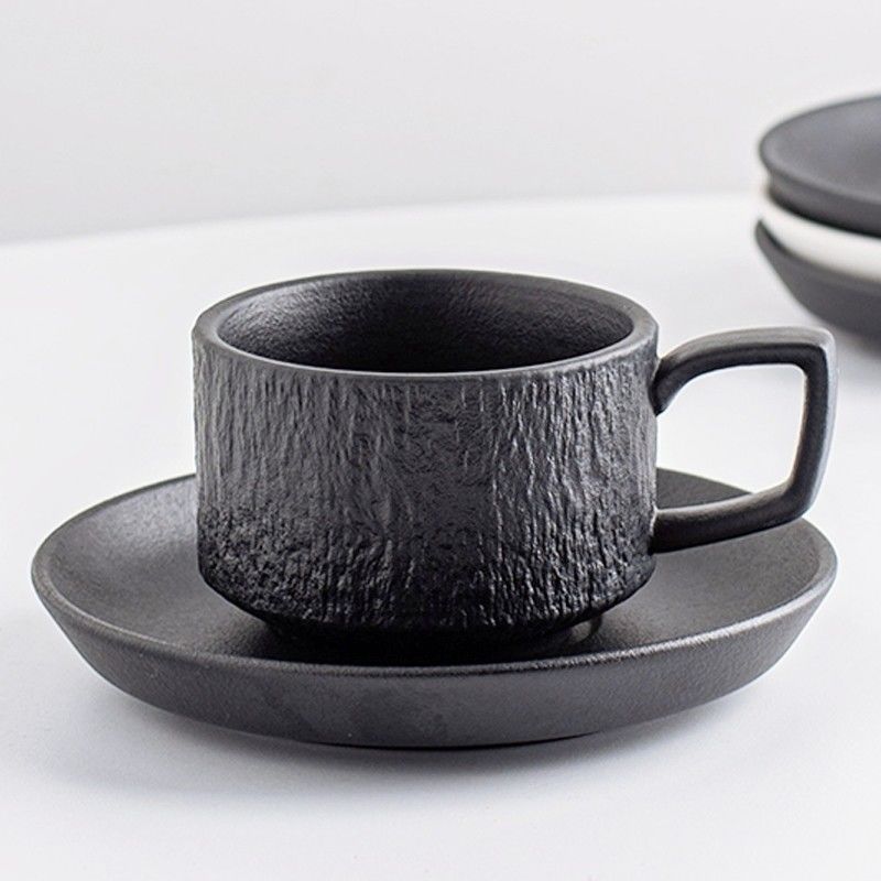 Ceramic Mug Set Vintage Porcelain Cup And Saucer Stone Texture Retro Cappuccino Cup